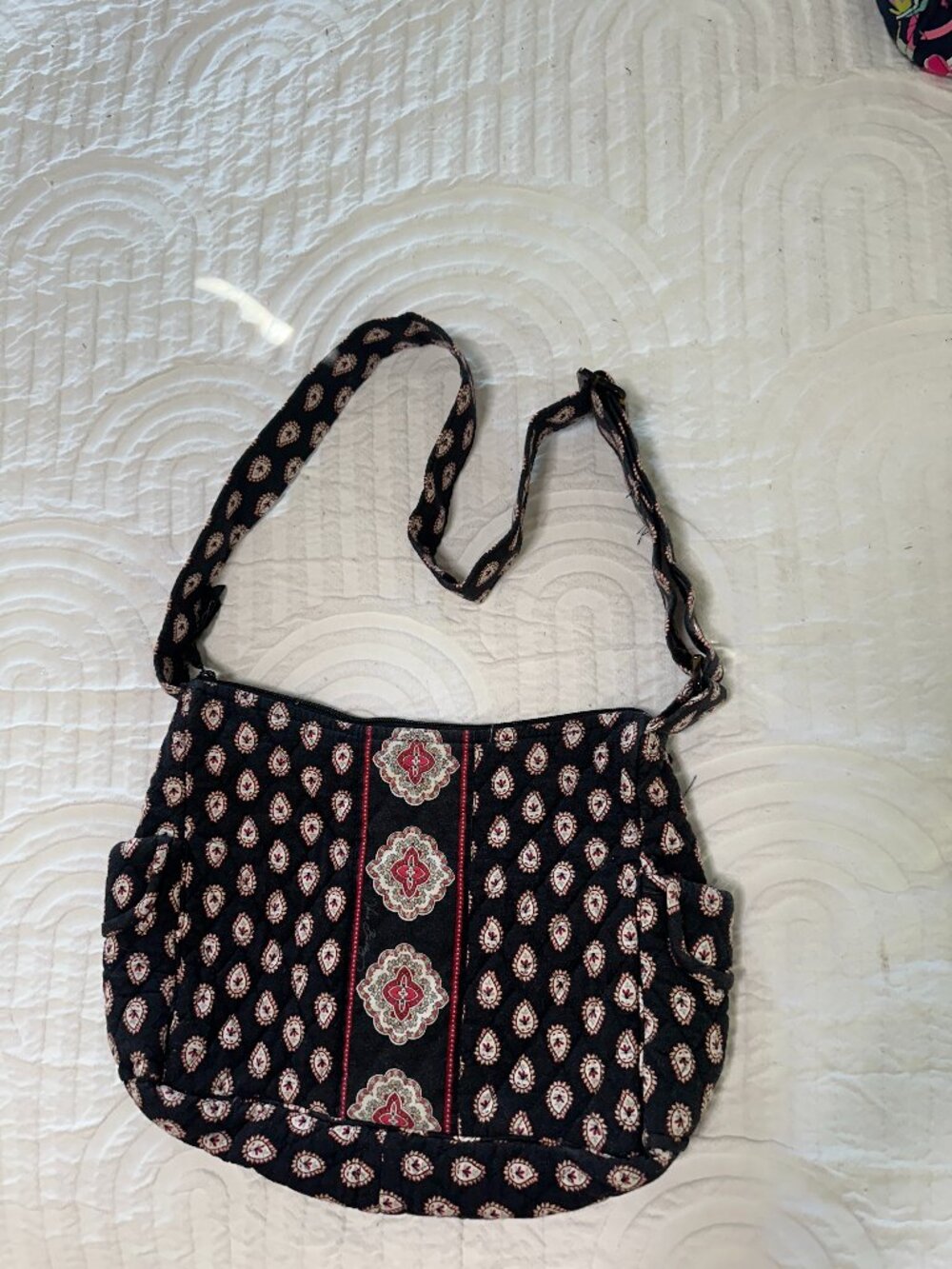 Vintage Vera Bradley Black Red Quilted Crossbody Bag